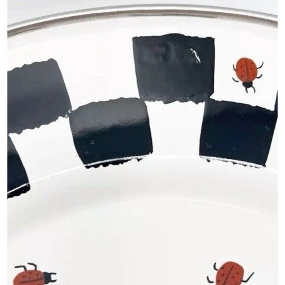 Golden Rabbit II 1999 Ladybug Plates Checkered Enamelware Jean Wilkes Set of 2 - Picture 4 of 10